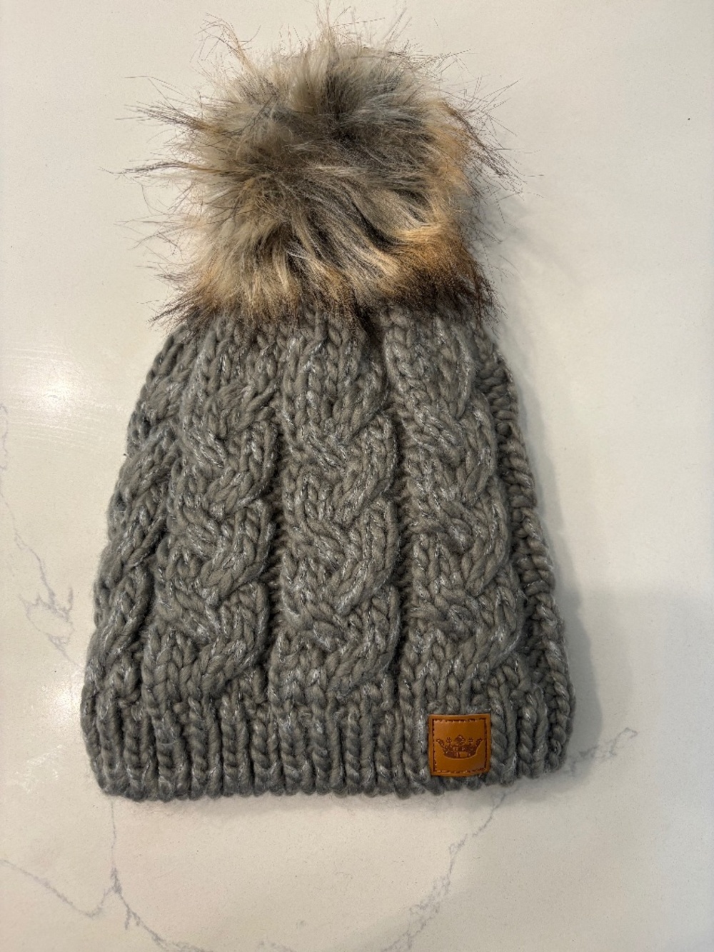 Panache Grey  braided knit Beanie Hat